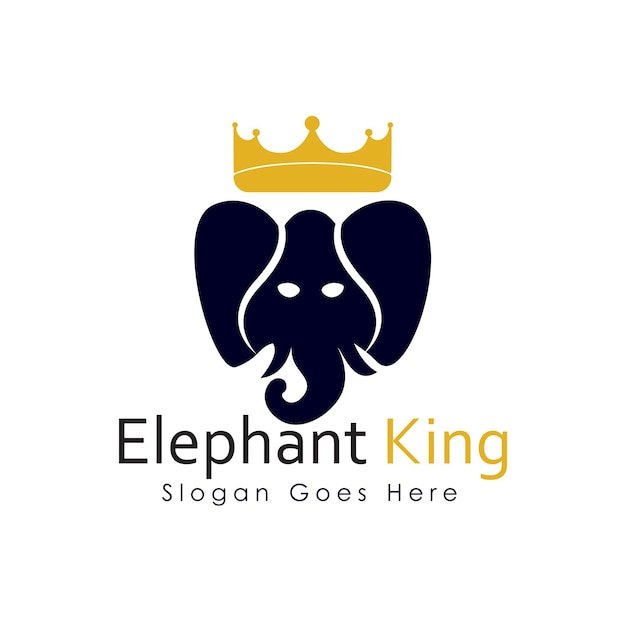 Elephant King Logo Design. Elephant crown king logo vector icon illustration.