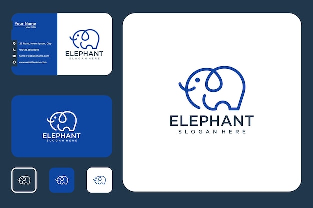 elephant line art logo design and business card