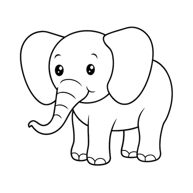 Vector elephant line drawing or sketch art cartoon style on white background