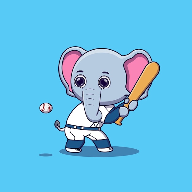 Elephant playing baseball cartoon vector