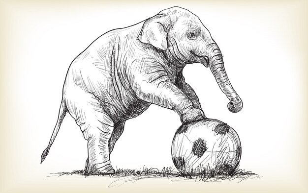 Vector elephant playing football illustration