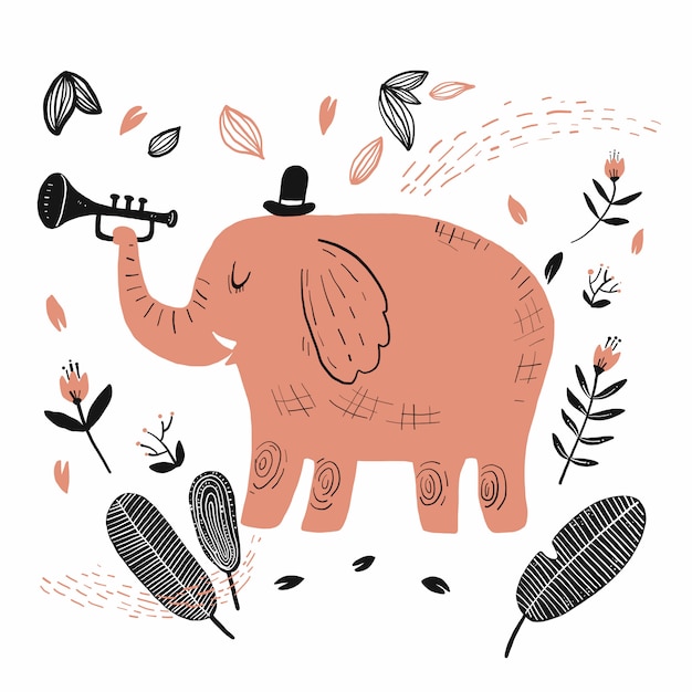 Vector elephant playing the music