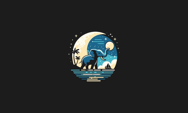 elephant on sea night moon vector logo design