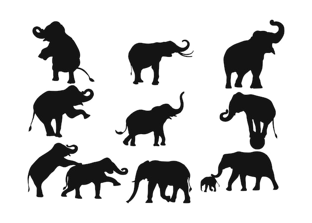 Vector elephant silhouette collection