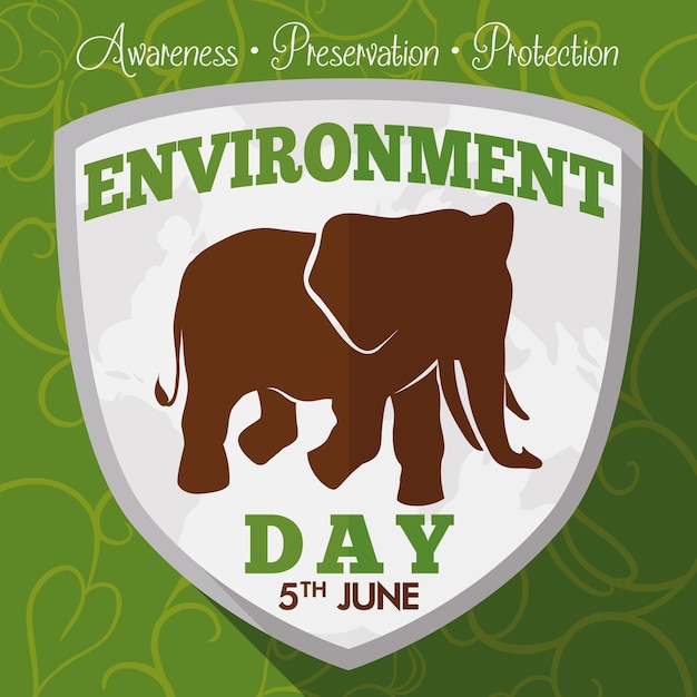 Elephant silhouette inside shield for Environment Day