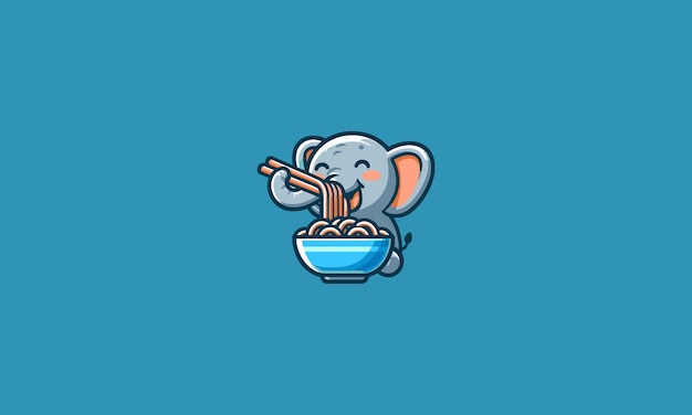 Vector elephant smile eat noodle vector illustration mascot design