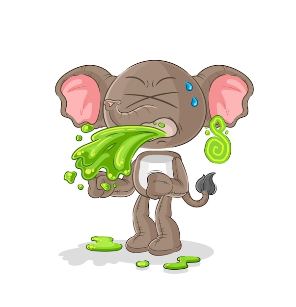 Elephant throw up cartoon cartoon mascot vector