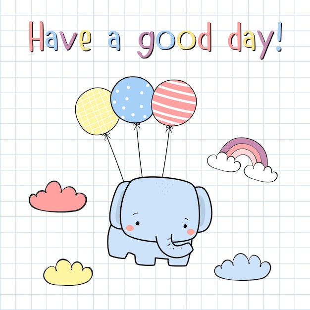 elephant with balloon cartoon doodle illustration