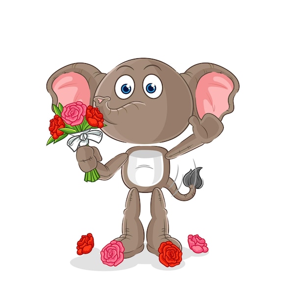 Elephant with bouquet mascot cartoon vector