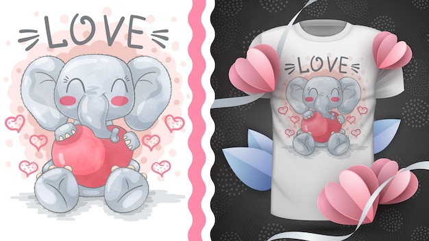 Elephant with heart - childish cartoon character animal