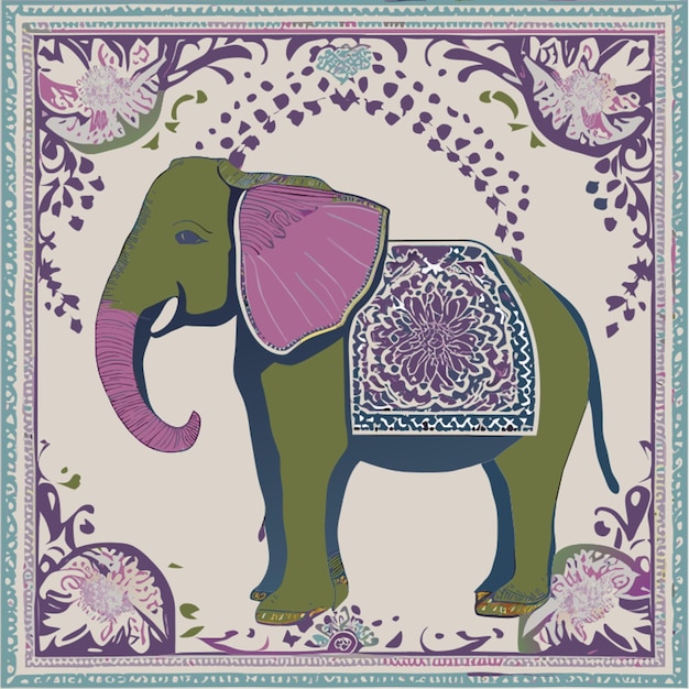 Vector elephant with indian carpet on its back body straight or side view vector illustration