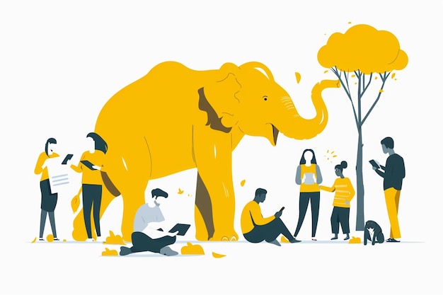 Vector elephant with people illustrated in flat design