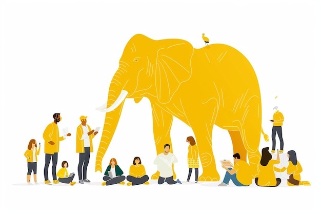 Vector elephant with people illustrated in flat design