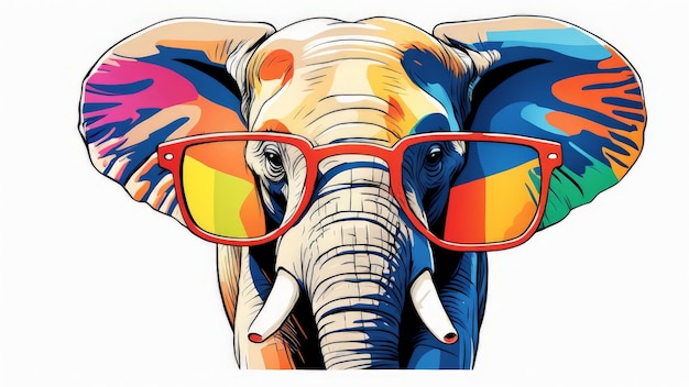 Vector elephant with sunglasses watercolor illustration