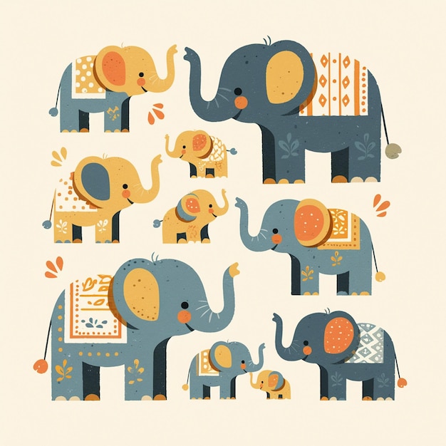 Elephants in various patterns