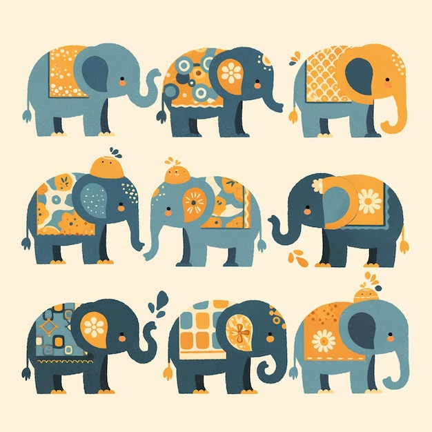 Elephants in various patterns