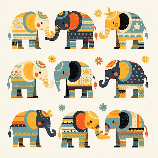 Elephants in various patterns