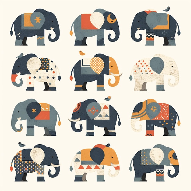 Elephants in various patterns