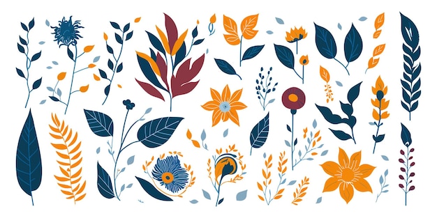 Elevate Your Design with a Simple and Elegant Collection of Flat Color Floral Elements