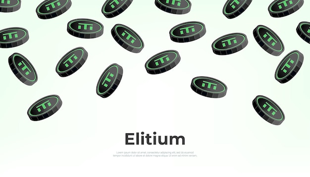 Elitium EUM coin falling from the sky EUM cryptocurrency concept banner background