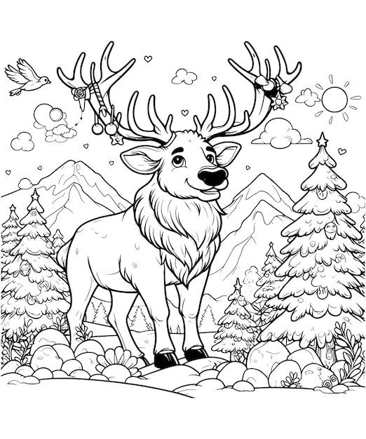 Elk Coloring Pages vector carton illustration