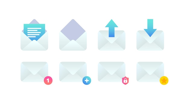 Email flat icon set New incoming message notification open mail add new message send email sign