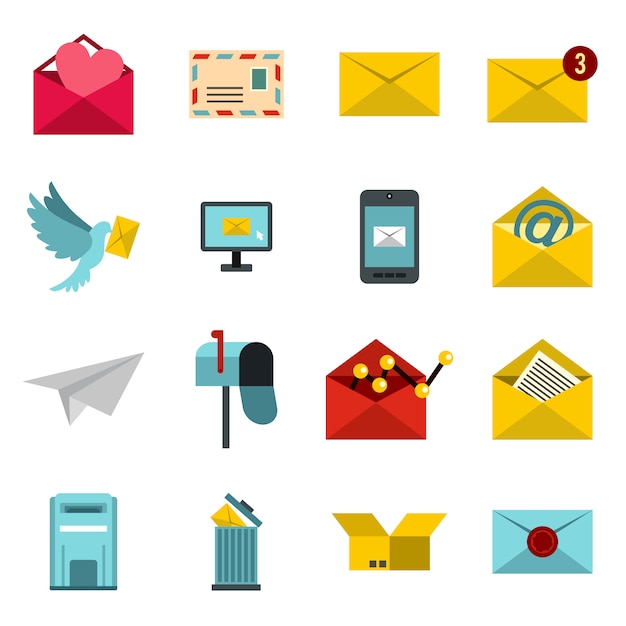 Email icons set, flat ctyle