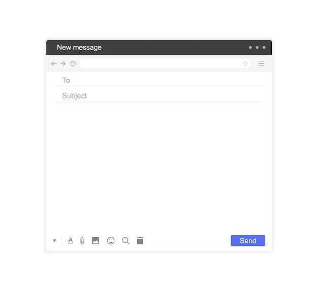 Email interface. Mail window template, blank email.