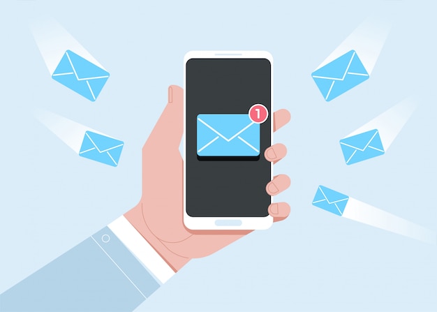 Email mobile phone notifications illustration