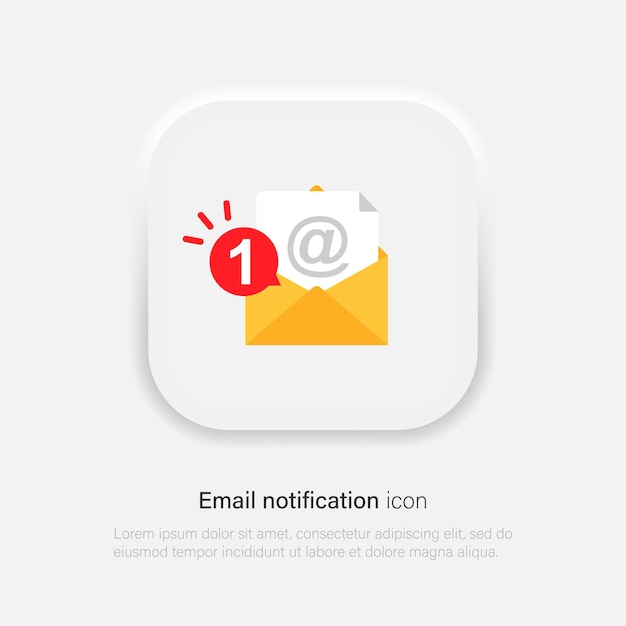 Email notificationreceiving message vector icon Envelope with letter and new message notification symbol in neumorphism style Vector EPS 10