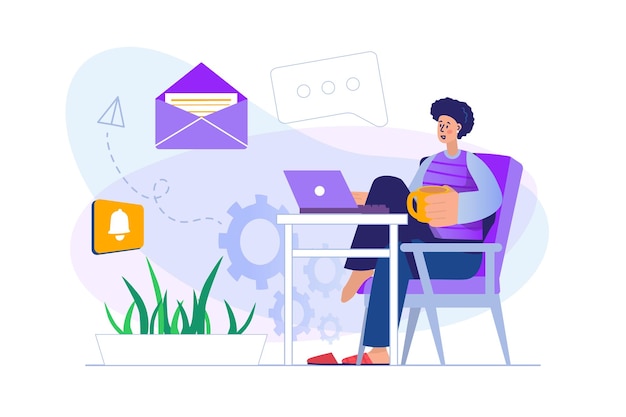 Email service concept with people scene in flat design Woman receives letter