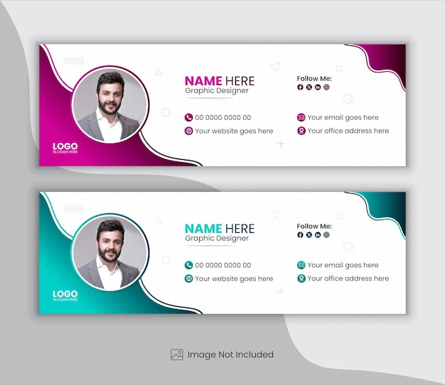 Email signature design template or email footer template and personal cover with premium 2 vectors