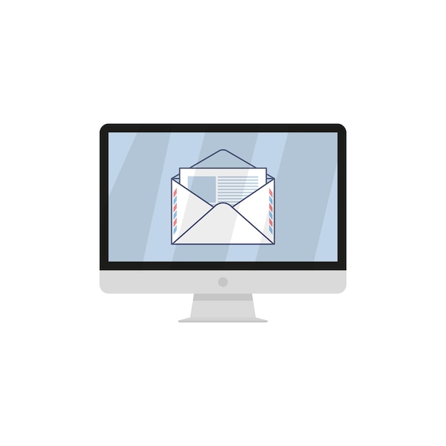 Email on a stationary monitor flat vector