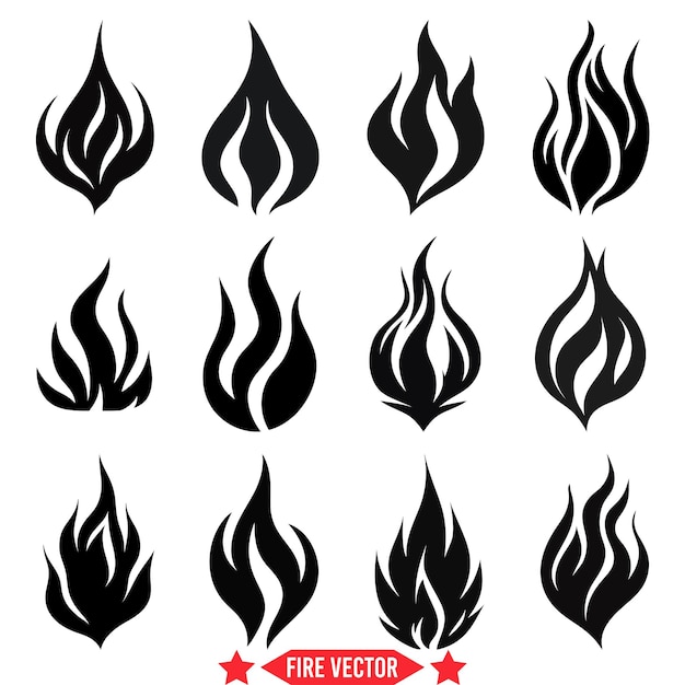 Embers of Imagination Dynamic Fire Vector Silhouettes Set for Design Mastery