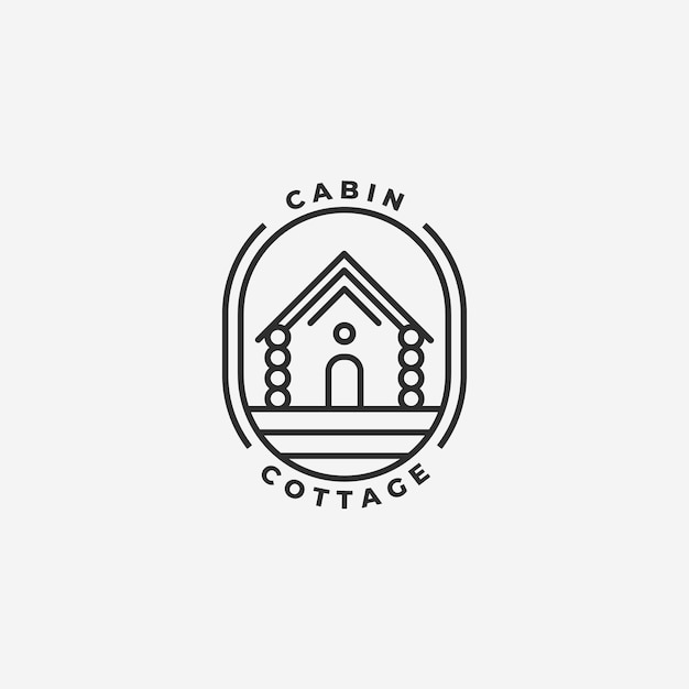 Emblem Badge of Cabins Cottage Line Art Logo Vector Minimalist Design Illustration