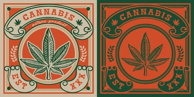 Emblem of cannabis leaf .