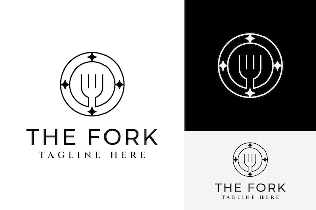 Vector emblem fork food kitchen restaurant badge label logo design branding template