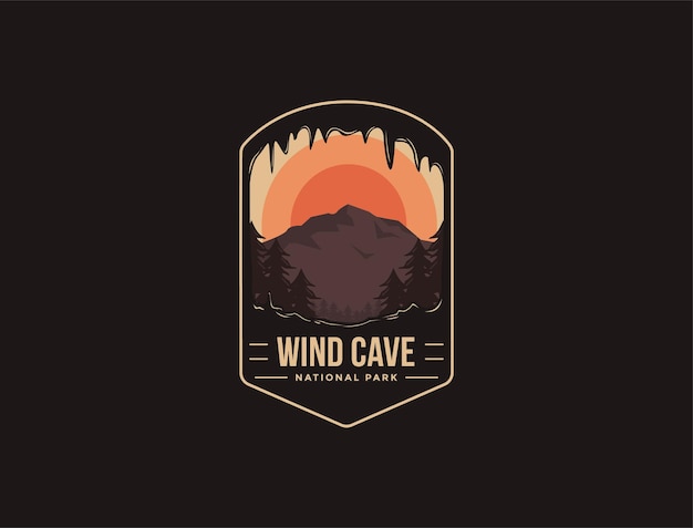 Emblem patch logo illustration of Wind Cave National Park on dark background