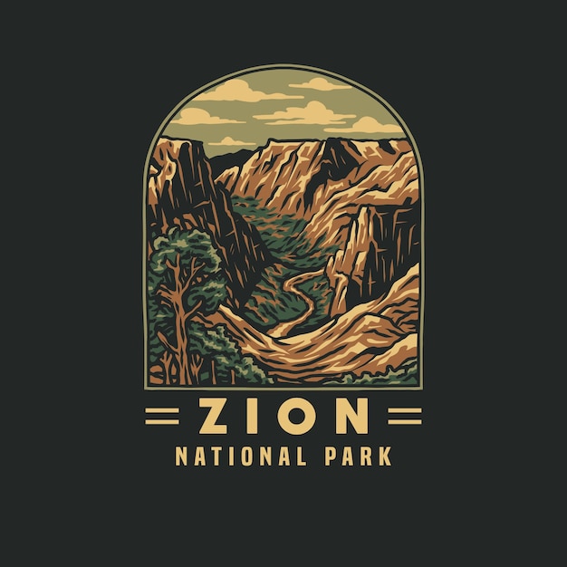 Vector emblem sticker patch logo illustration of zion national park