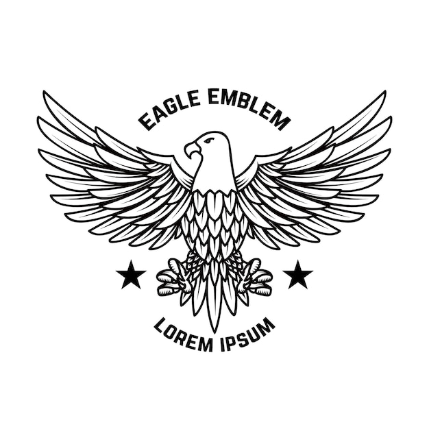 Emblem template with eagle in engraving style