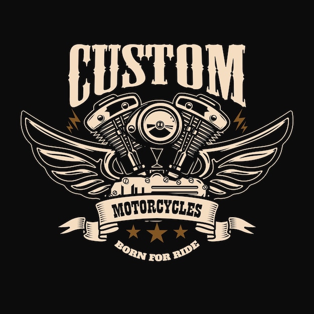 Emblem template with winged motorcycle motor. 