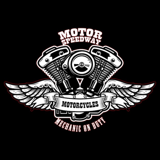 Emblem template with winged motorcycle motor. 