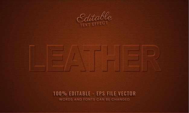 Emboss brown leather editable text effect Premium Vector