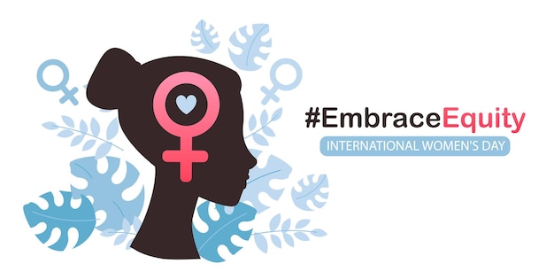 Embrace equity, vector template for web or postcard. International Women's Day.