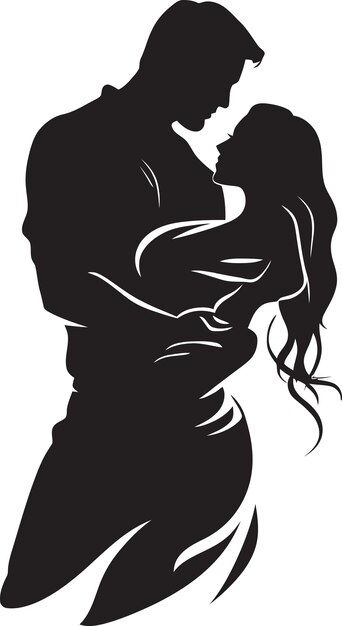 Vector embracing love vector graphic of man and woman in black tender hold black logo design of couple emb