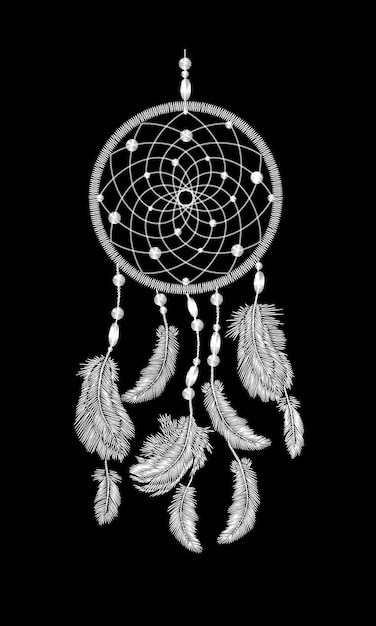 Embroidery boho native american indian dreamcatcher feathers Clothes ethnic tribal fashion design dream catcher Fashionable template vector illustration art