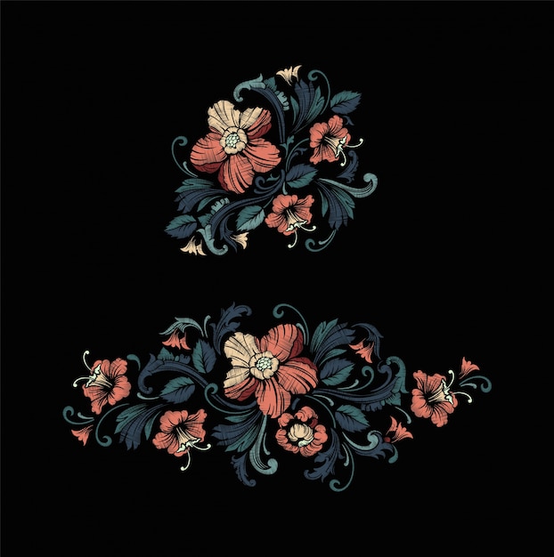 Embroidery Design in Baroque Style. Vector