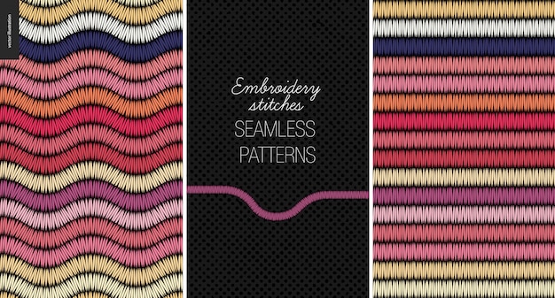 Vector embroidery satin stitch seamless patterns set