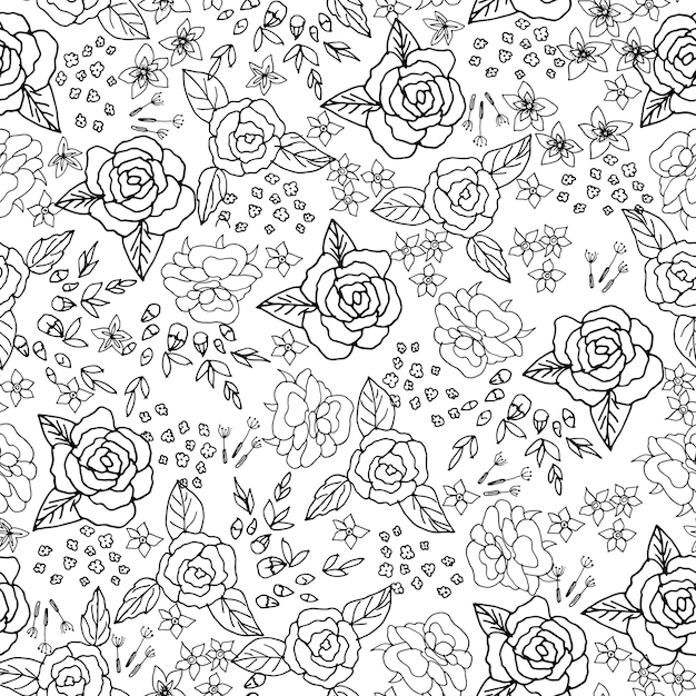 Embroidery Stitches With Roses Meadow Flowers Monochrome