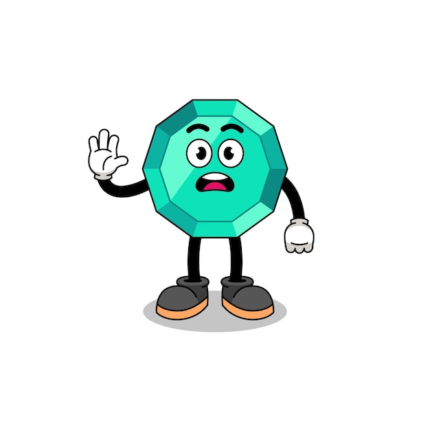 Emerald gemstone cartoon illustration doing stop hand